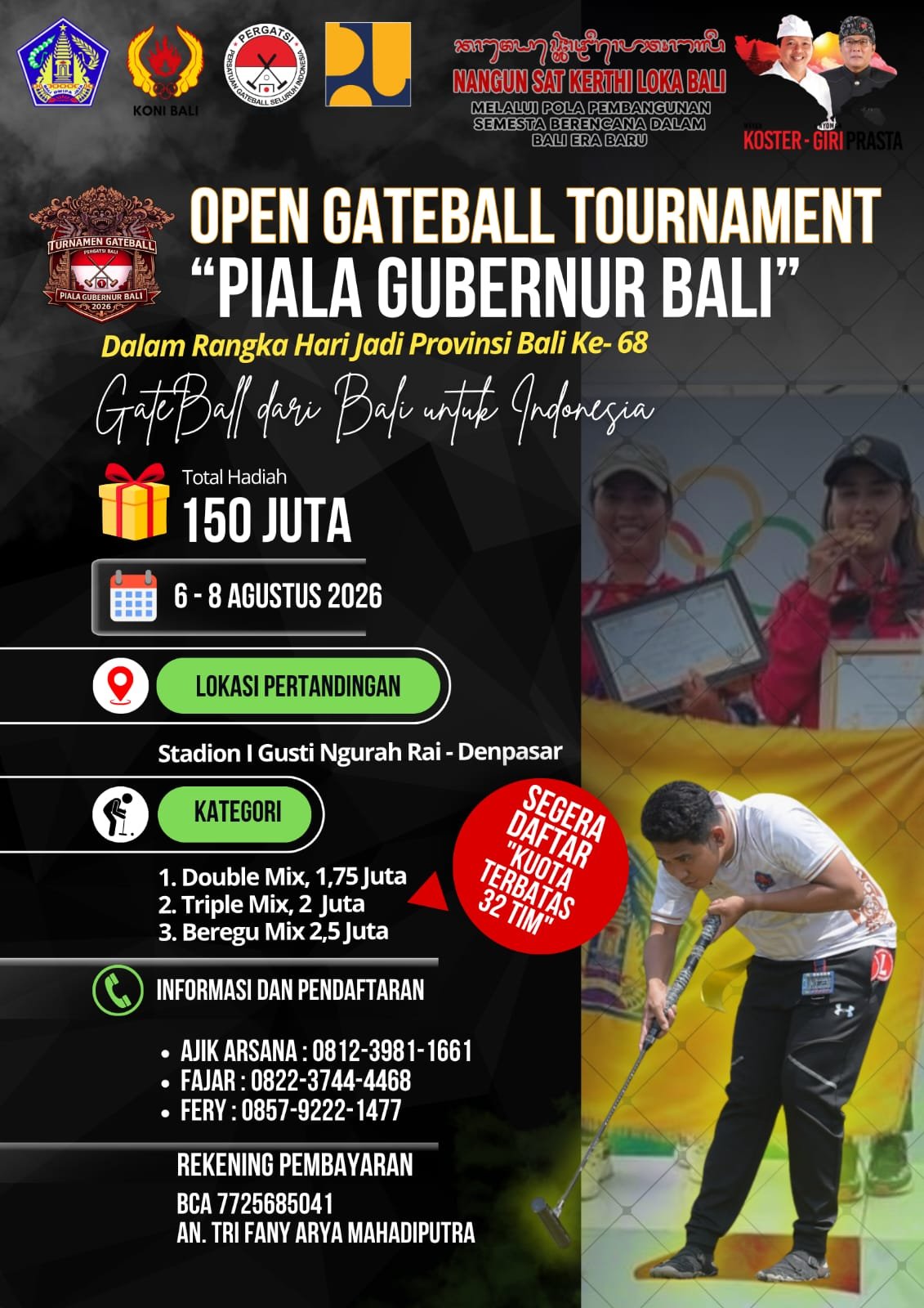 Open Gateball Tournament Piala Gubernur Bali 2026, Ajang Bergengsi Gateball Nasional Segera Digelar